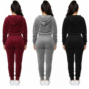 Conjunto Deportivo de Terciopelo Antibacteriano de 2 Piezas para Mujer, Talla Grande, Invierno 2023, Venta al Por Mayor, Sudadera con Capucha y Pantalones de Chándal de Poliéster/Algodón para Gimnasio y Deporte - Product Image 3