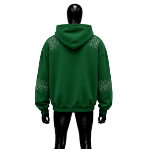 Breathable Green Rhinestone Zip Up Hoodie Embellished Fleece Casual Autumn Wear Regular Fit Oversized Streetwear Full Zip Hoodie - Product Image 2