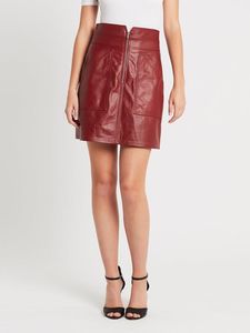 Women High Waist Leather <b>Mini</b> <b>Skirt</b> With Front Zipper And Pockets Solid Color Straight Design Minimalist Style - Product Image 4