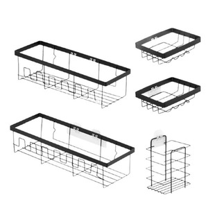Lot de 5 paniers de rangement muraux pour salle de bain, support organisateur en métal sans perçage pour brosses à dents et savon - Product Image 3