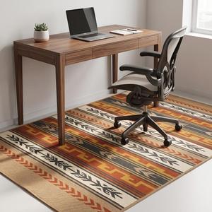 พรมทอมือแบบแบน สีน้ำตาลสนิม ผ้าขนสัตว์ ป้องกันการลื่น ขนปานกลาง ด้านหลังเป็นผ้าฝ้ายแคนวาส สไตล์โมเดิร์นโบโฮ - Product Image 5