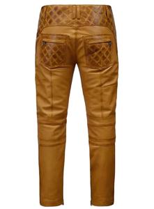 กางเกงหนังแท้สำหรับผู้ชายเอวกลางและแบบปรับแต่งได้กางเกงหนังแบบไม่ทอ - Product Image 2