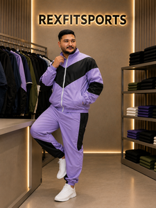 REXFIT SPORTS 2026 Ensemble de survêtement personnalisé pour homme en nylon violet, veste zippée à manches courtes et short, léger, deux pièces, vêtements de sport - Product Image 4