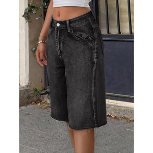 <b>High</b> <b>Waisted</b> Loose Fit Black Denim <b>Shorts</b> Straight Leg Stonewashed Casual Summer Women's <b>Shorts</b> Best Selling <b>Jeans</b> <b>Shorts</b> - Product Image 4