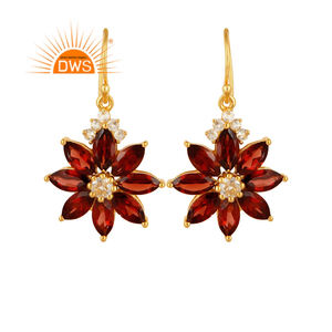 Boucles d'oreille pendantes en topaze naturelle, argent 925, grenat et blanc, pierres précieuses, jolies fleurs, vente en gros, tendance - Product Image 4