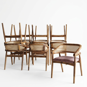 Silla decorativa de madera con detalles de caña para restaurante - Product Image 1