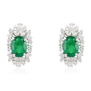 18K White Gold Art Deco Emerald Diamond Stud Earrings - Product Image 2
