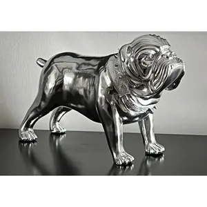 Figura de Bulldog Plateada en Acero Inoxidable Pulido, Escultura de Animal para Decoración del Hogar, Forma 3D Completa - Product Image 3