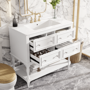 Mobile Bagno Autoportante in Legno Massello da 36 Pollici con 4 Cassetti e Lavabo Sottopiano in Ceramica - Set Completo - Product Image 2
