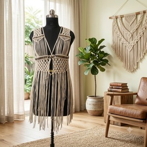 Vestido de Macramé Hecho a Mano con Borlas, Estilo Bohemio, Chaleco sin Mangas con Flecos, Cárdigan para Mujer - Product Image 2