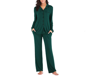 Women's <b>Pink</b> Long Sleeve <b>Pajama</b> Set with Button Front and Pocket Classic Sleepwear Full Length 100% <b>Silk</b> Summer Wear - Product Image 3