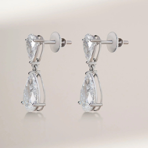Pear Cut Diamond Drop <b>Earrings</b> 925 <b>Silver</b> Claw Setting Classic Women's <b>Wedding</b> Jewelry - Product Image 2