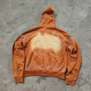 Sweat à capuche unisexe surdimensionné personnalisé avec fermeture éclair intégrale, effet délavé vintage, style streetwear, avec clous décoratifs et effet pulvérisé sur toute la surface - Product Image 3