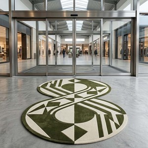 Alfombra de Diseño Geométrica Verde Marfil Contemporánea, Hecha a Mano, de Lana, Abstracta y de Lujo para Sala de Estar, Dormitorio u Hotel - Product Image 6