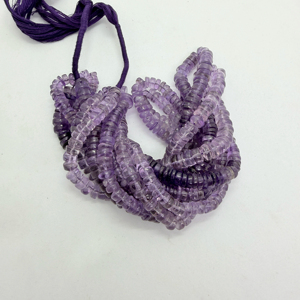 Perles de pierres précieuses en améthyste en forme de pneu Heishi, 7-8 mm, brin de 16 pouces, certifiées par un tiers, Rajasthan, modèle LG48, fabricant - Product Image 1