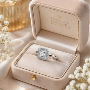 Anillo de compromiso con diamante de corte princesa |   Anillo de Oro de 14K con Halo para Novia, Joyería para Aniversario de Bodas, Set de Regalo en Caja Premium - Product Image 3