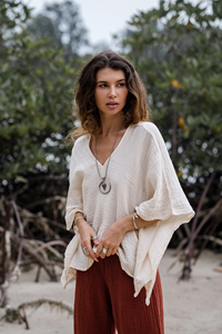 Blusa de algodón con diseño de mariposa para mujer, blusa de gasa suave, camisa bohemia para playa y festivales de verano, top informal ligero - Product Image 2