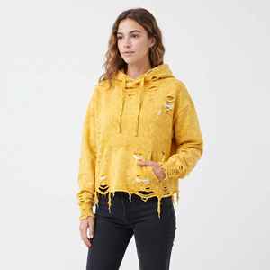 Sweat-shirt à capuche pour femme en molleton de coton, délavé à l'acide, effet soleil et usé, style punk, épaules tombantes, streetwear vintage - Product Image 4