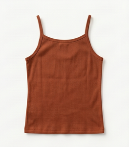 Women's Rust Color <b>Knitted</b> <b>Tank</b> <b>Top</b> O-Neck Solid Minimalist Style Regular Length Casual Wear - Product Image 2