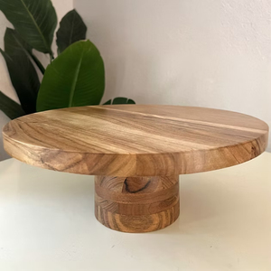 Wholesale Handcrafted Natural Acacia Wood Round <b>Cake</b> <b>Stand</b> With Pedestal Base Wooden Dessert Display Platter For Wedding Parties - Product Image 2