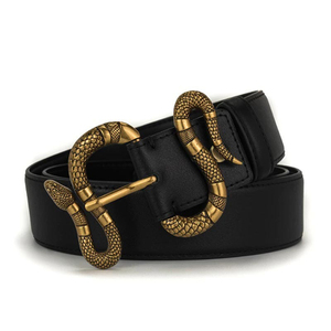 <b>Men</b> Black Genuine Leather <b>Belt</b> Antique Brass <b>Snake</b> Buckle Designer Casual Gothic Waist Strap - Product Image 3