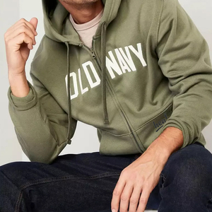 Sweat-shirt à capuche vert olive pour homme, coupe classique, en polaire, décontracté, avec fermeture éclair et poches, idéal pour l'hiver, brodé, uni teint - Product Image 4