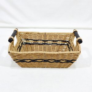 Top Rated Rectangle <b>Plastic</b> Synthetic Woven Eco-Friendly Storage Tray Lightweight Sturdy Iron Frame Desktop <b>Basket</b> - Product Image 1