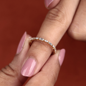 14K Gold Baguette Marquise Diamond Band Alternating Wedding Ring Stackable <b>Bridal</b> Jewelry Wholesale Custom Manufacturer Supplier - Product Image 6