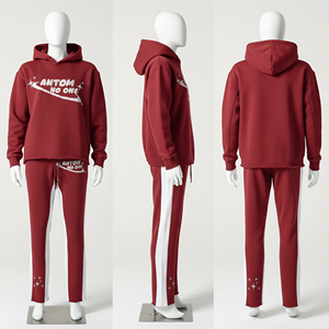 Custom Red Tracksuit Men Y2K Streetwear Graphic Hoodie and <b>Joggers</b> Set <b>White</b> Side Stripe Heavyweight Fleece Cotton Sweatpants - Product Image 5