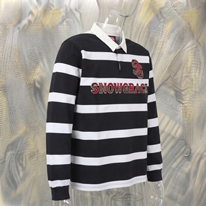 เสื้อเชิ้ตแขนสั้นลายทาง Snowgrace ระบายอากาศได้ดี ปักโลโก้ คอวี ทรงหลวม ใส่ได้ทั้งชายหญิง เด็กผู้ชาย ผ้าโพลีเอสเตอร์ 100% - Product Image 2