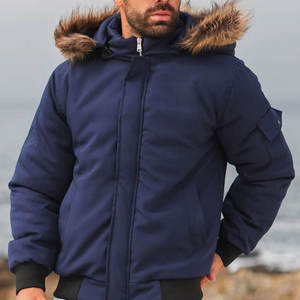 Chaqueta Acolchada Azul Marino con Capucha para Hombre, Estilo Casual, con Ribete de Piel, Resistente al Viento, para Invierno, Tallas Grandes, Corte Regular, con Cierre - Product Image 3