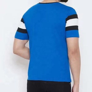 Custom OEM <b>Blue</b> Chest Stripe Casual T-<b>Shirt</b> Breathable Slim Fit Cut And Sew Striped <b>Mens</b> T <b>Shirt</b> - Product Image 3