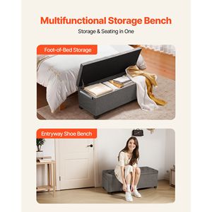 Panca contenitore moderna con bottoni trapuntati, struttura in metallo, rivestimento in lino, con vano contenitore a ribalta per la camera da letto e l'arredamento domestico - Product Image 3