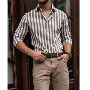 Camisa a Cuadros Gingham Casual para Hombre, 100% Algodón, Cuello Mao, Corte Holgado, Manga Larga, Exportación de BD - Product Image 1