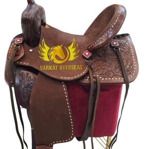 Silla de montar de cuero duradero marrón con acabado rugoso, tipo inglés, portátil, para carreras de barriles, con armazón de fibra. - Product Image 1