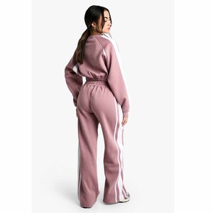 Ensemble de survêtement deux pièces pour femme, manches longues, col rond, coupe ample, sweat-shirt sportif, pantalon de jogging avec bande latérale, tissu polaire - Product Image 6