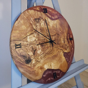 Compre Directamente del Fabricante: Reloj de Pared de Madera y Resina de 14 Pulgadas / 35 cm, Reloj de Pared de Madera con Borde Natural, Reloj de Pared Rústico de Madera de Olivo - Product Image 4