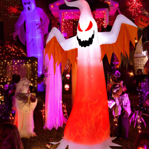 Fantasma Gonfiabile di Halloween da 2,4 Metri con Luci LED a Fiamma Rotante per Decorazione Esterna del Giardino - Product Image 1