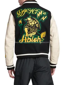 Vestes personnalisées grande taille pour hommes Veste d'université bon marché brodée chenille à manches en cuir de vachette - Product Image 3