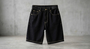 Shorts en jean délavé foncé pour homme, taille haute, coupe droite, décontracté, été, en coton, style baggy, avec poches et surpiqûres - Product Image 4