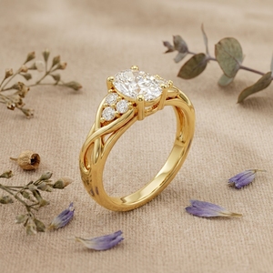 1.50CT Oval Cut Diamond Engagement <b>Ring</b> Vintage Twisted Gold <b>Ring</b> for <b>Women</b> Floral Wedding <b>Promise</b> <b>Ring</b> - Product Image 2