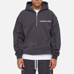 Winter Luxury Drop Shoulder Vintage Custom Heavy Weighted 100% Cotton Thick Boxy Half Zip Hoodie - Product Image 5