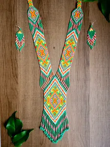 Ensemble collier et boucles d'oreilles faits main en perles de rocaille, style vintage unique : Ensemble Bohème Jardin Tropical avec boucles d'oreilles, idéal pour offrir, Noël - Product Image 6