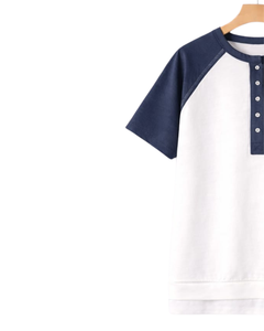 เสื้อยืดแขนสั้นผู้หญิงสีขาวกรมท่า แขนเสื้อแบบแร็กแลน ผ้าฝ้ายผสม แขนสั้น สวมใส่สบาย น้ำหนักเบา เหมาะสำหรับฤดูร้อน - Product Image 3