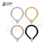 SUPERSTAR Anneau clicker en acier inoxydable 316L, forme goutte d'eau, serti de zircone cubique, pour piercing de nez, de septum, de daith et de hélix