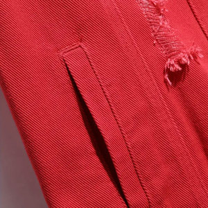 Gilet en jean rouge pour homme, col rabattu, sans manches, décontracté, déchiré, effiloché, en coton délavé, coupe droite, simple boutonnage, printemps - Product Image 6