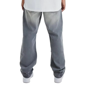 Jean en denim de coton de qualité supérieure pour homme, style droit, taille mi-haute, délavé, effet vieilli, coupe charpentier, tendance - Product Image 1