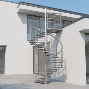 Escalier en spirale en acier inoxydable, garde-corps métallique extérieur, design moderne, sûr, durable, minimaliste, fixation par boulons, utilisation en villa - Product Image 1