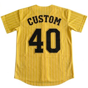 Wholesale custom Men's yellow pinstripe baseball jersey lightweight custom team name Breathable <b>athletic</b> fit full button top - Product Image 2