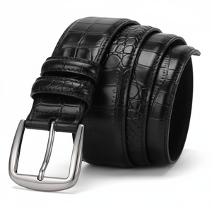 Ceinture décontractée en cuir PU personnalisée avec boucle carrée en alliage, design respirant imprimé et brodé pour hommes - Cuir de vachette véritable - Product Image 1
